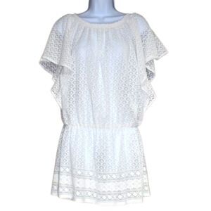 Melissa Odabash White Cover-Up Small Sheer Short Sleeve Swim Resort Tunic